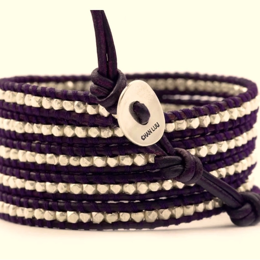 Chan Luu Leather Wrap Bracelet-Purple & Gold